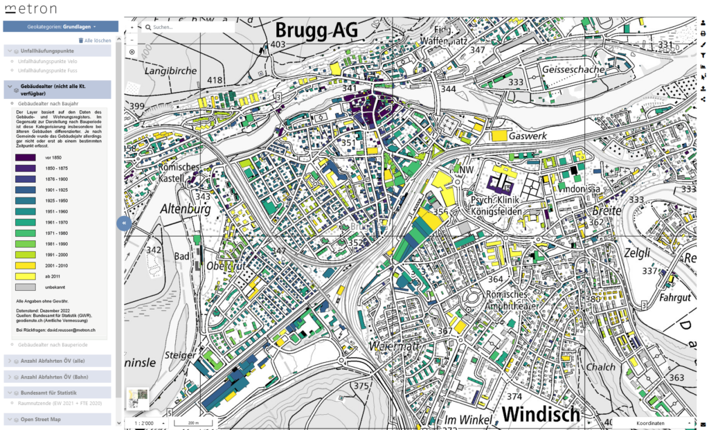 Geodaten aus map.metron.ch Beispie Brugg