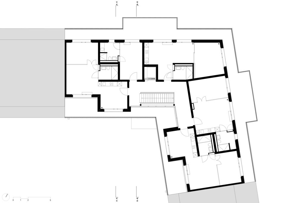 Attikageschoss des Wohnhauses Beckenweg 11. Im 5. Obergeschoss wird eine Attika ausgebildet in welcher sich nochmals fünf Wohnungen befinden.