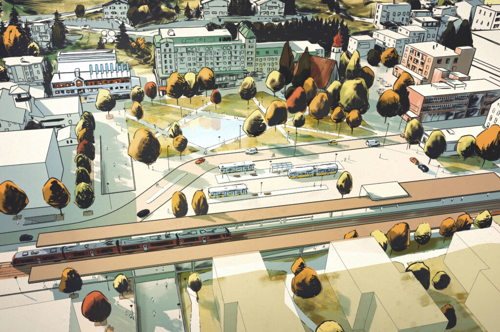 Gesamtkonzept neuer Bahnhof und Zentrum Davos Dorf