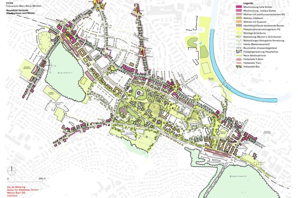 Raumbild Fokusraum Morillon mit Vorschlägen für unterschiedliche Formen von Wohnen, Dichte, Freiraum und Mobilität