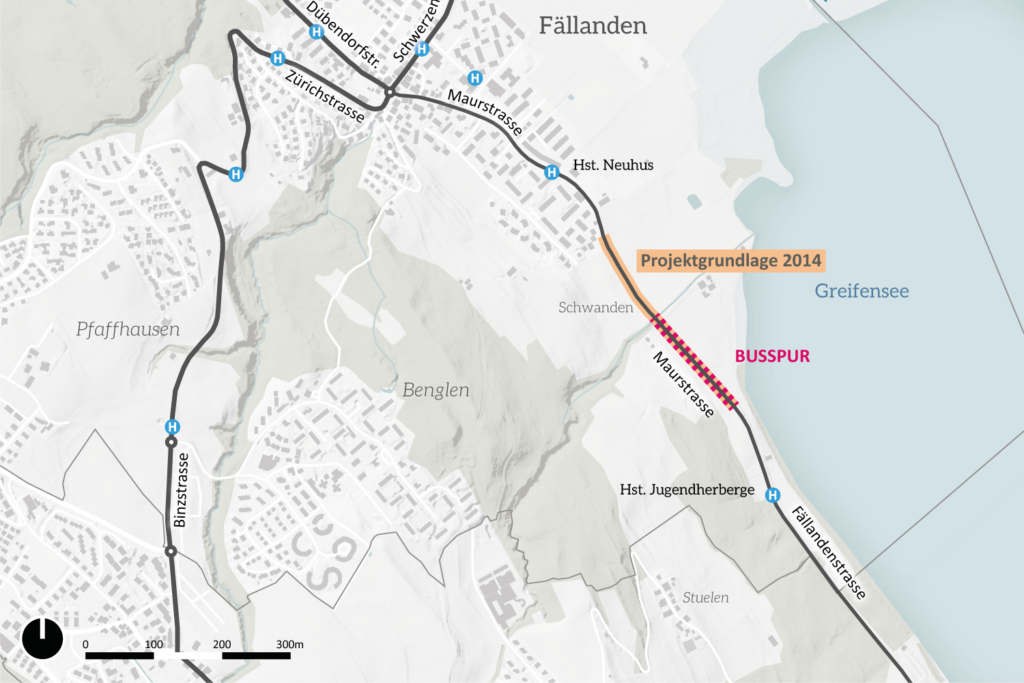 Kartenausschnitt Fällanden, elektronische Busspur (Metron Studie 2014)