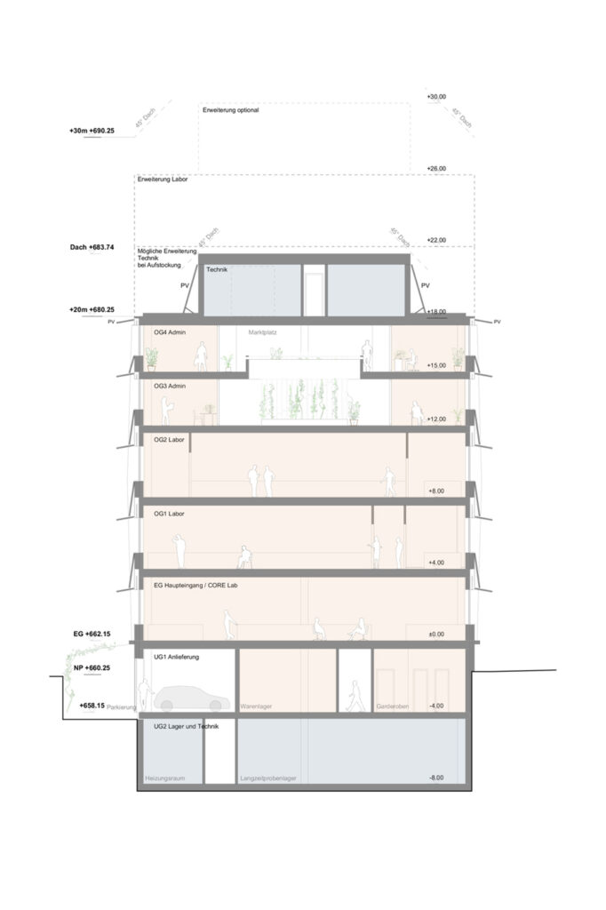 Fassadenschnitt und Ansicht