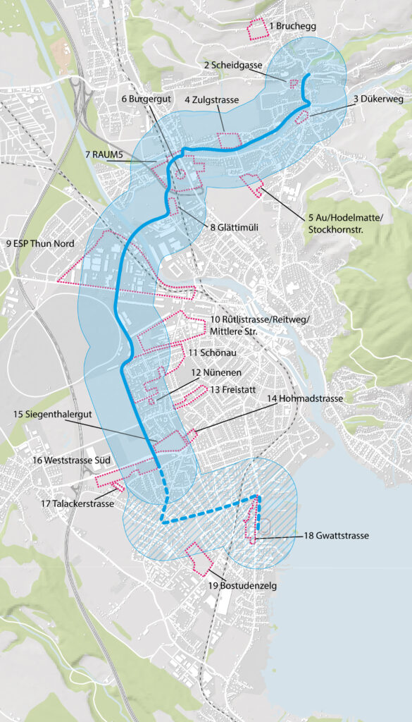 Entwicklungsareale in Steffisburg und Thun im Einzugsbereich der Tangentiallinie