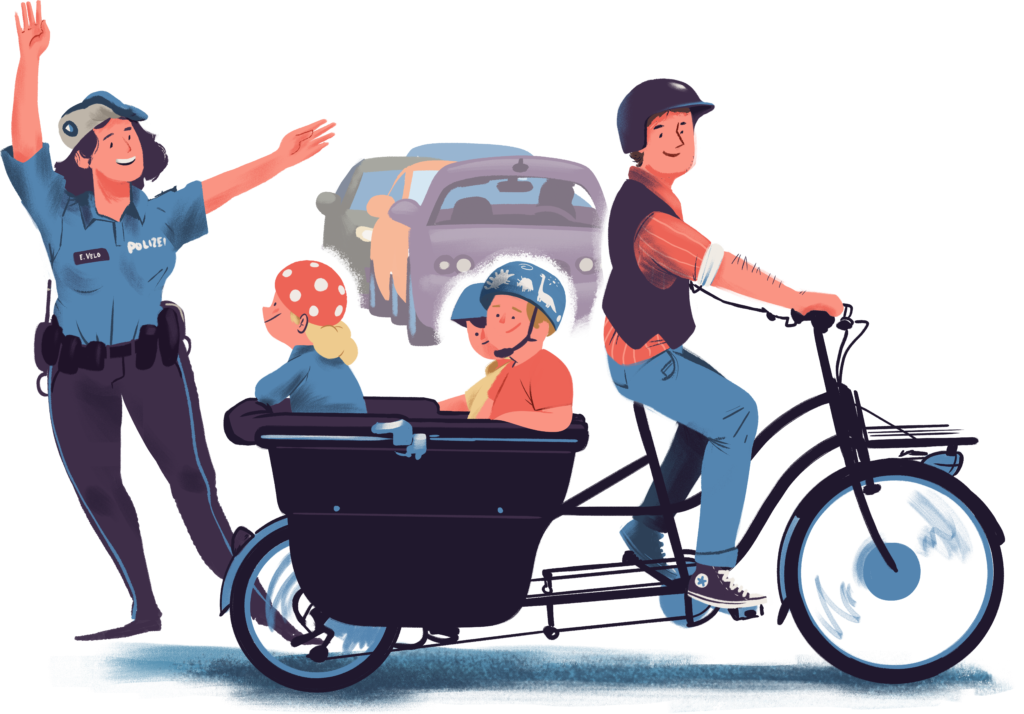 Veloverkehr: Polizistin lenkt Vater mit Kindern im Velotaxi