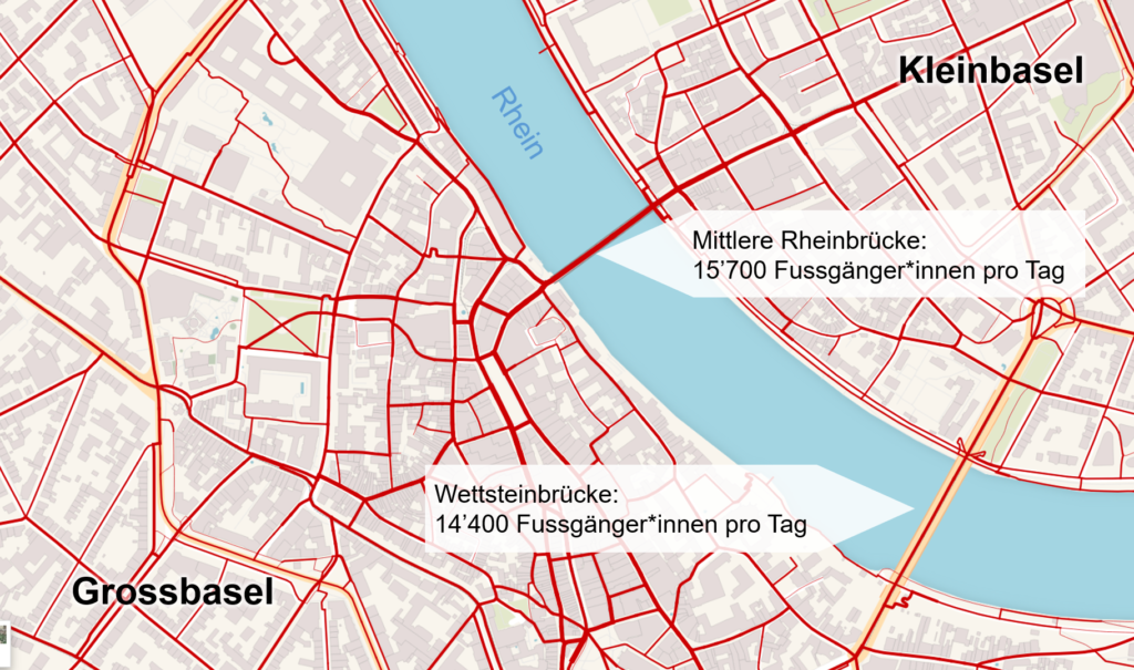 Ausschnitt aus Fussverkehrsdatenmodell der Metron, Beispiel Basel