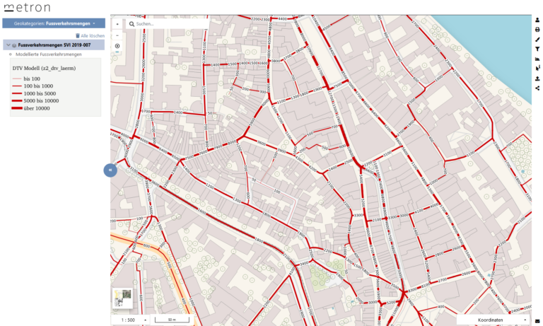 Modellierte Fussverkehrsmengen als interaktive Webkarte