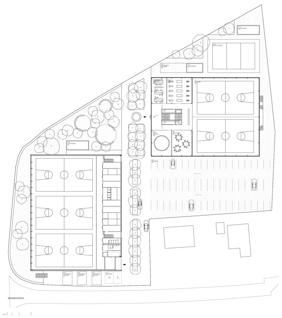 Aussenraumgestaltung Neubau Doppelsporthalle mit Schulräumen Thun