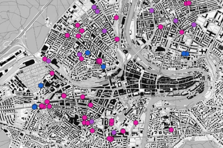 Übersichtsplan fehlende taktil-visuelle Markierungen in Bern