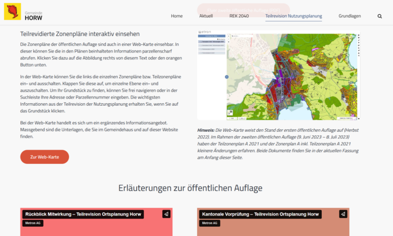 Horw, Ortsplanung, Information mittels Webkarte